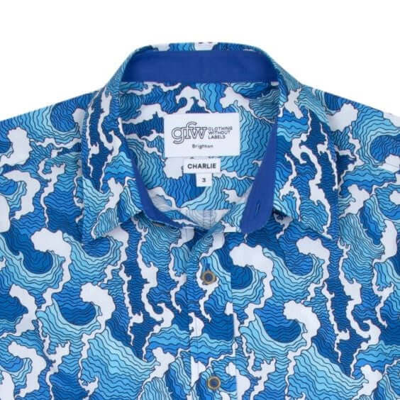 新品 ＜H＞WAVE PRINT SHIRT/シャツ ブルー M Waves Print Shirt Short Sleeves – GFW Clothing