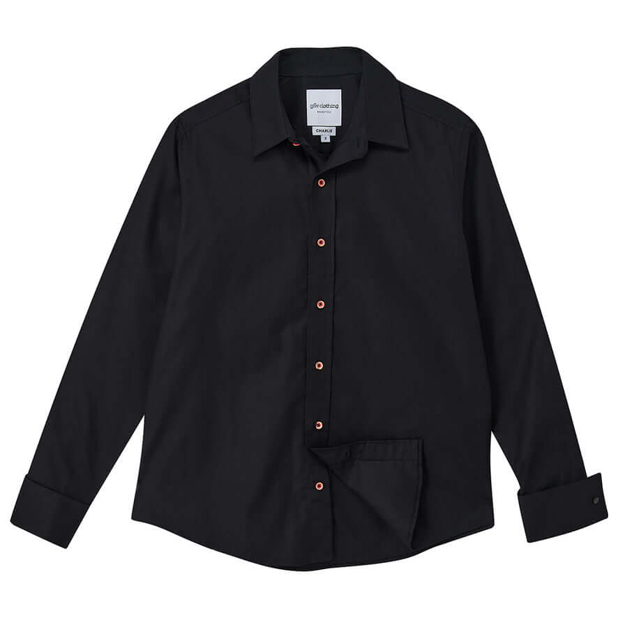 Black Long Sleeve Shirt with Contrast Buttons. Charlie / 1 = UK 10 / US 6 / xS