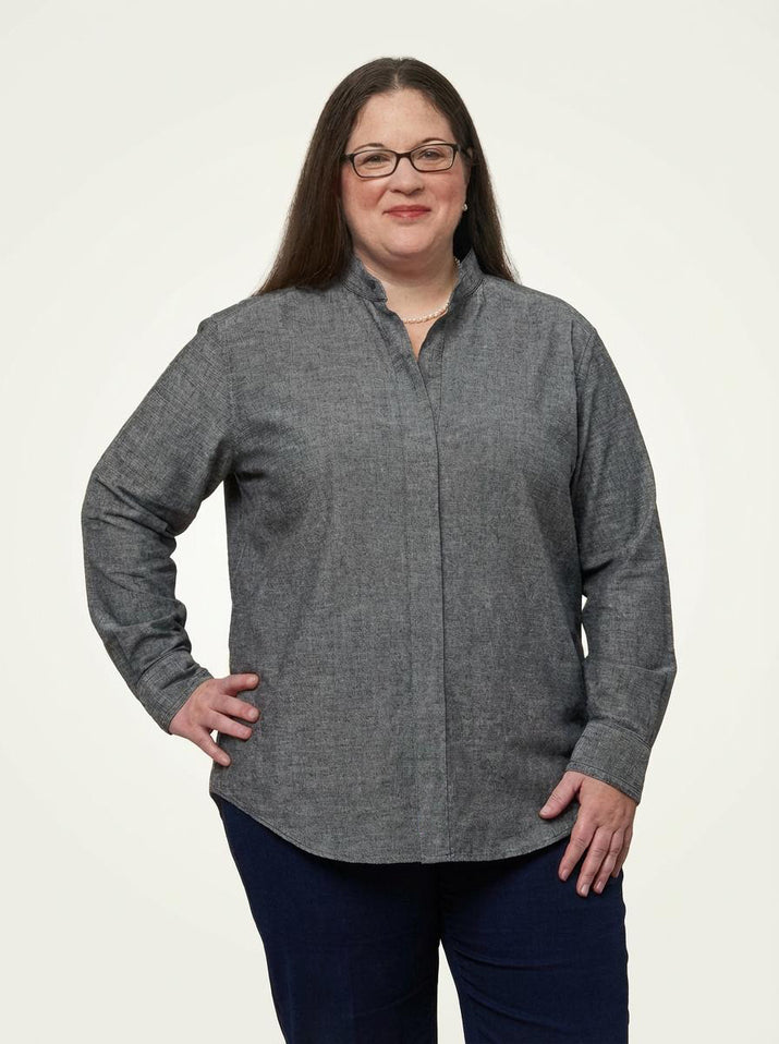 Pre-Order Cotton/Linen Shirt Mandarin Collar- Flintstone