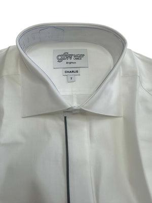 
            
                Load image into Gallery viewer, Formal Shirt White Dove with Blue Trim - Charlie 7 Long Sleeves
            
        