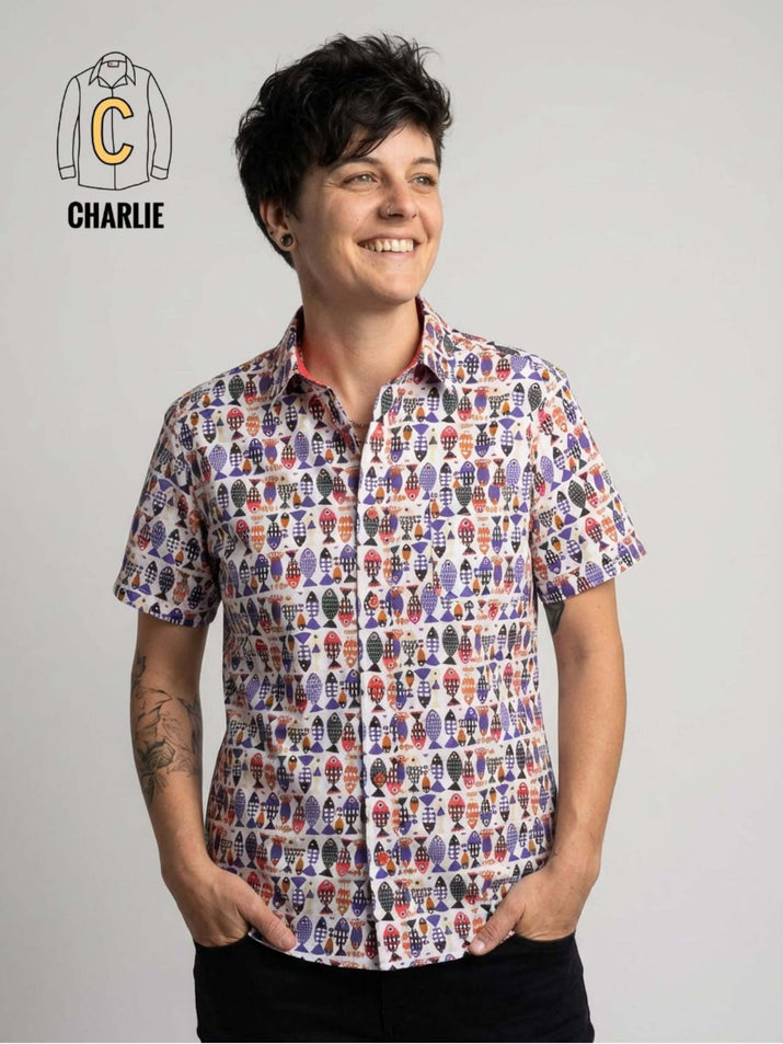 Fishes - Short Sleeve Shirt. Remaining Sizes: Charlie - 0,1,3,5,9, Billie - 2,5