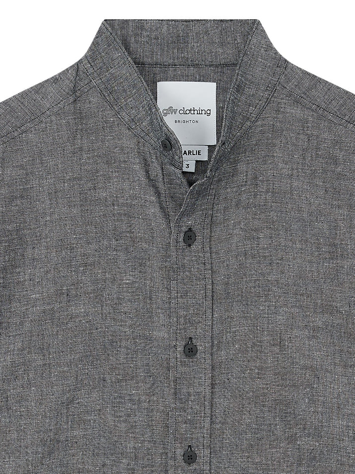 Pre-Order Cotton/Linen Shirt Mandarin Collar- Flintstone